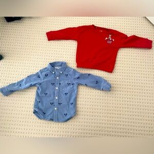 3T- Disney Bundle- boys loonie tunes sweatshirt and Mickey Mouse dress shirt